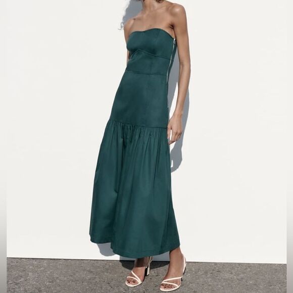 ZARA GREEN TOPSTITCHED DRESS - Picture 7 of 12